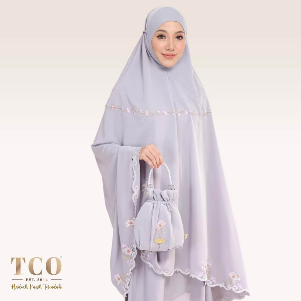 Telekung Blossom Luxe in Gray Lilac