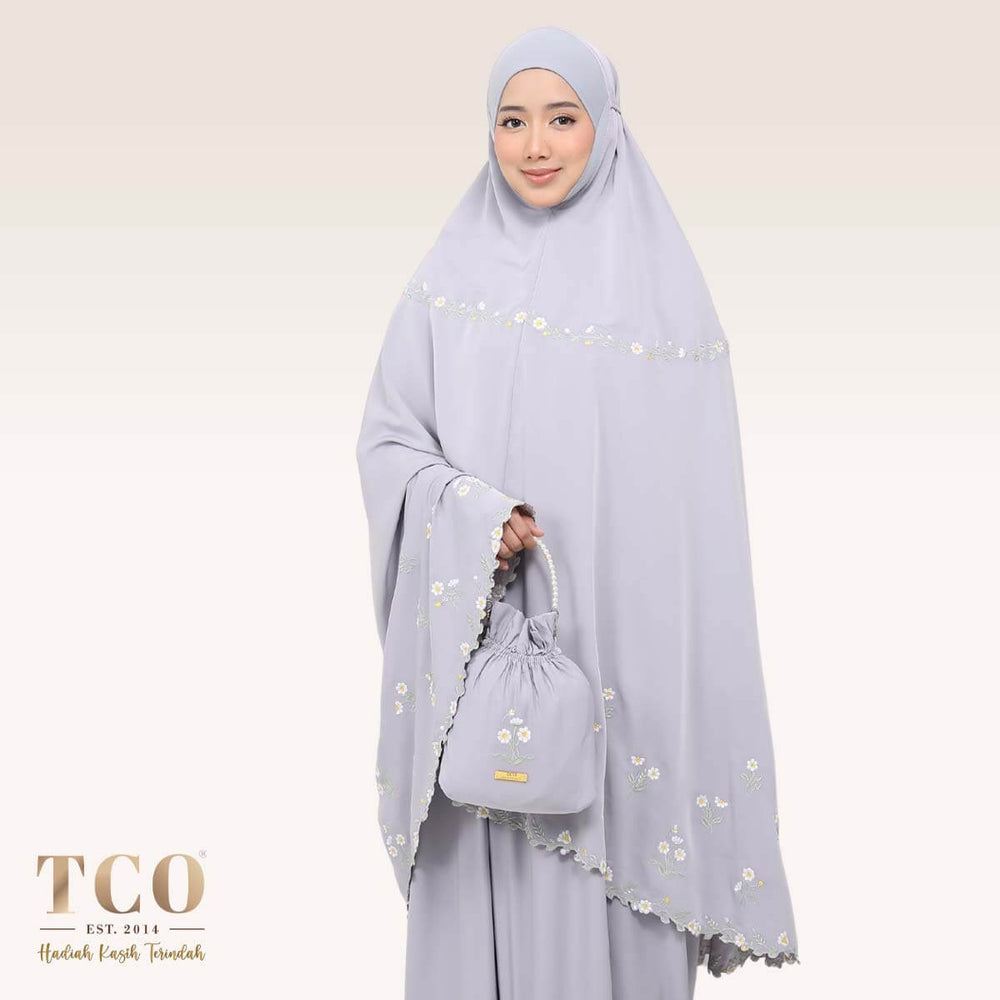 Telekung Daisy Luxe in Gray Lilac