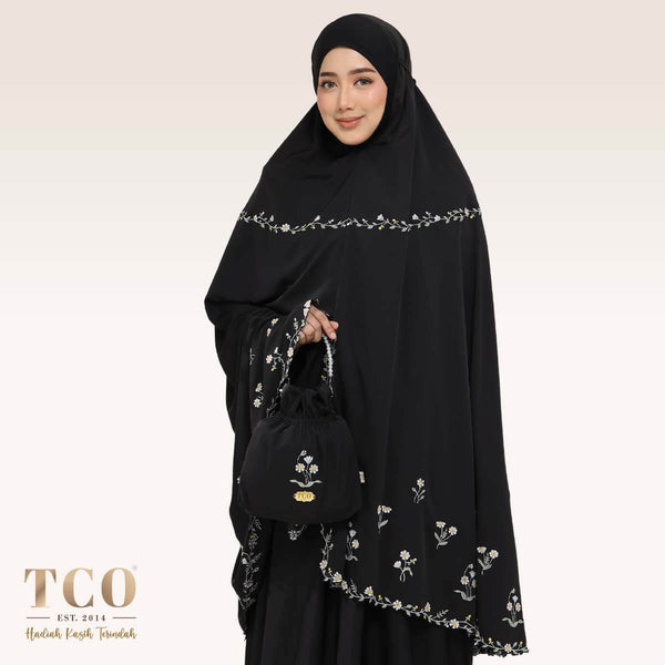 Telekung Daisy Luxe in Jet Black