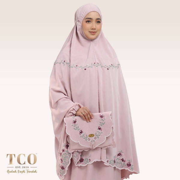 Telekung Mekar Luxe in Dusty Rose