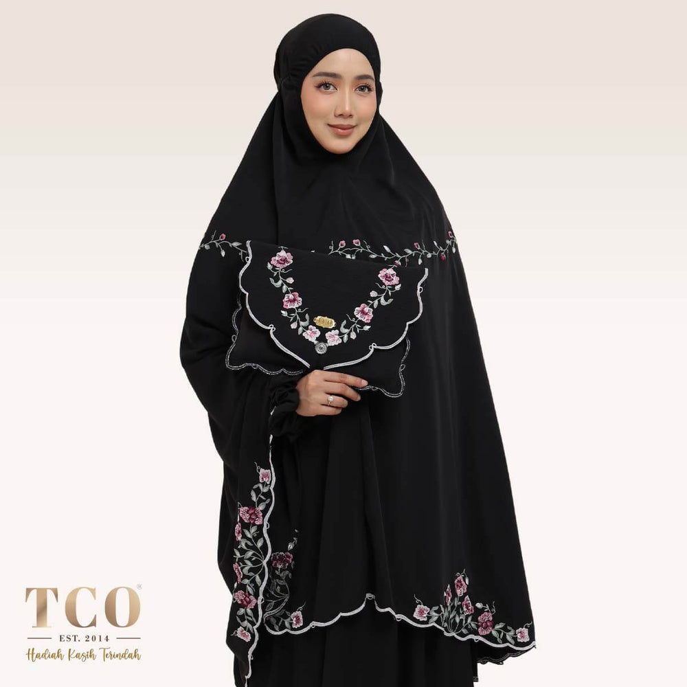 Telekung Mekar Luxe in Jet Black