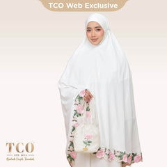 Telekung Nuur Fleur in Off White Soft Pink