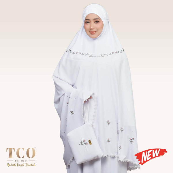 Telekung Nuur Petal in Snow White Berry