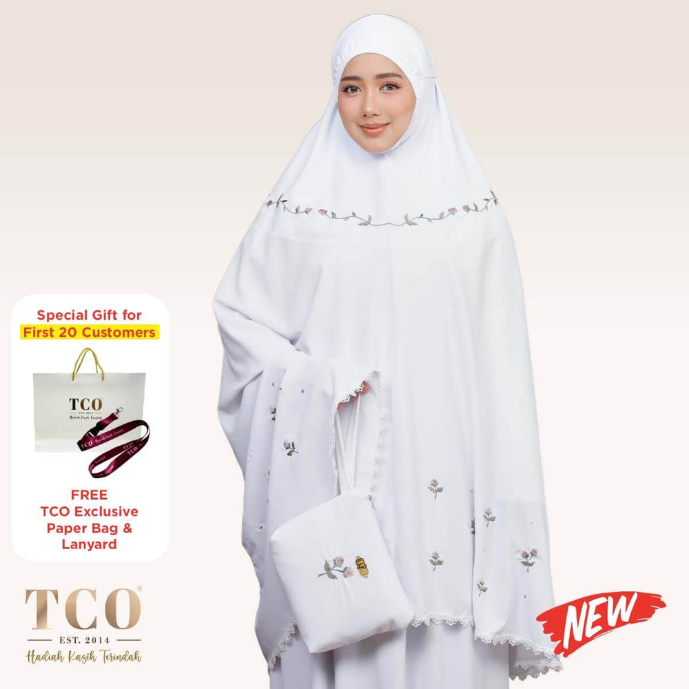 Telekung Nuur Petal in Snow White Berry