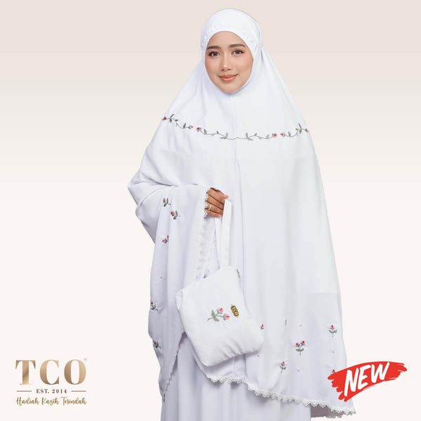 Telekung Nuur Petal in Snow White Fuchsia