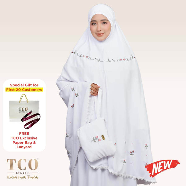 Telekung Nuur Petal in Snow White Fuchsia