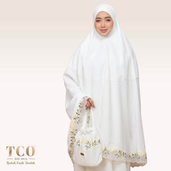 Telekung Nuur Rose in Off White Cream