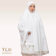 Telekung Nuur Rose in Snow White Ivory