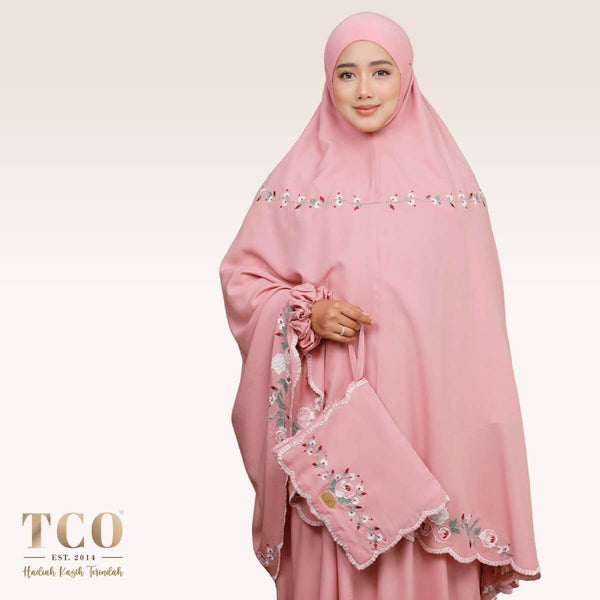 Telekung Pearl Rosabella in Pastel Rose