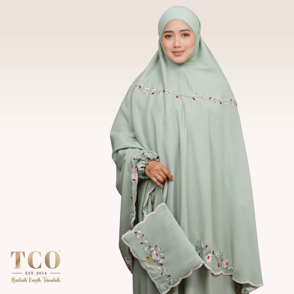 Telekung Pearl Rosabella in Serene Green
