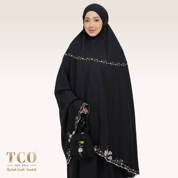 Telekung Pearl Yasmine in Classic Black