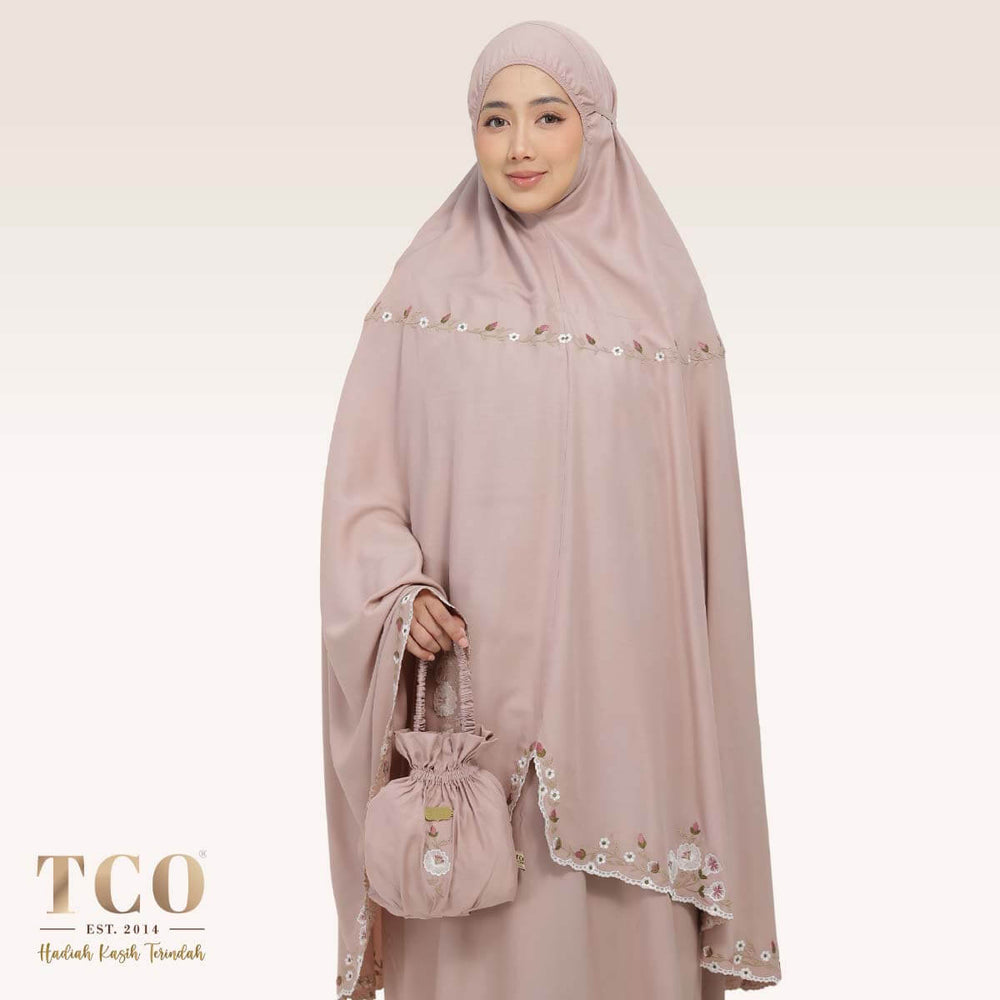 Telekung Pearl Yasmine in Creamy Mocha