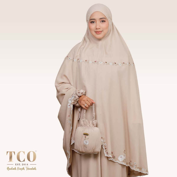 Telekung Pearl Yasmine in Sandy Latte