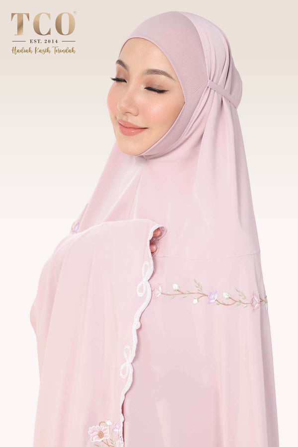 Telekung Blossom Luxe in Dusty Rose