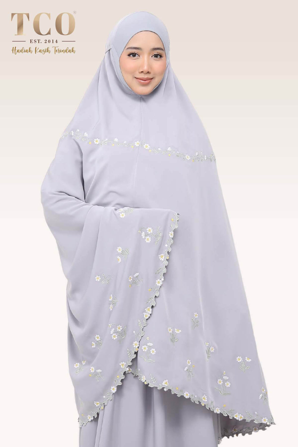 Telekung Daisy Luxe in Gray Lilac