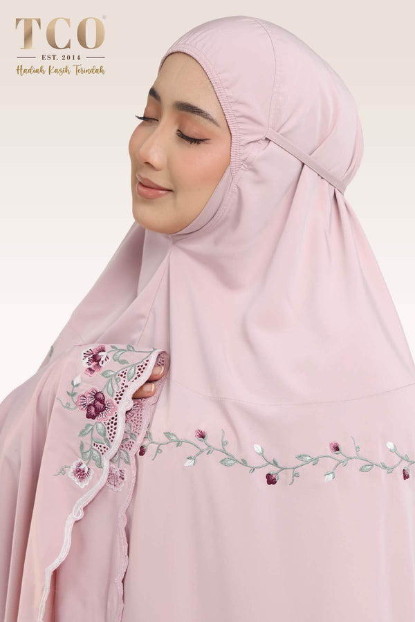 Telekung Mekar Luxe in Dusty Rose