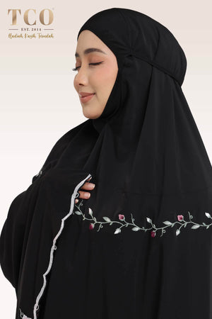 Telekung Mekar Luxe in Jet Black