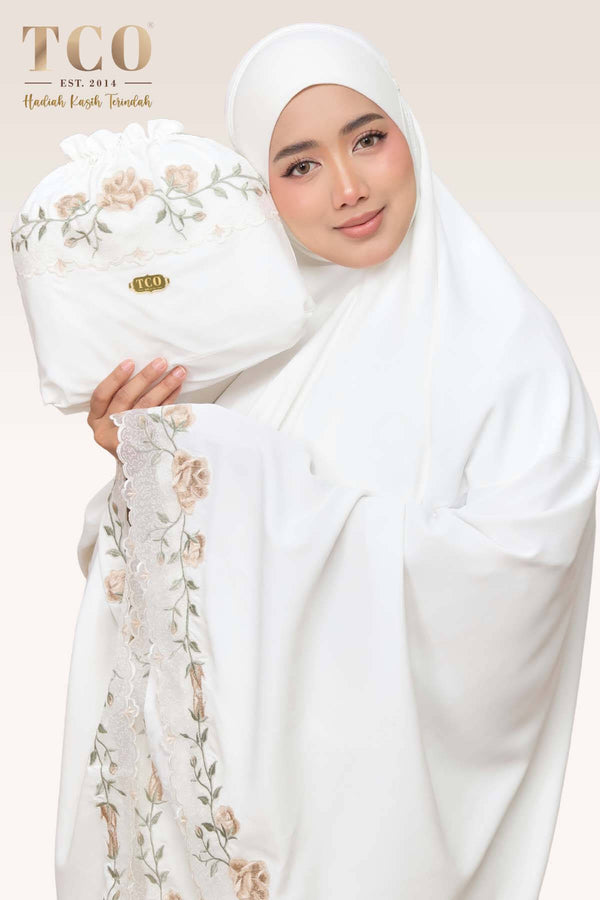 Telekung Nuur Rose in Off White Latte