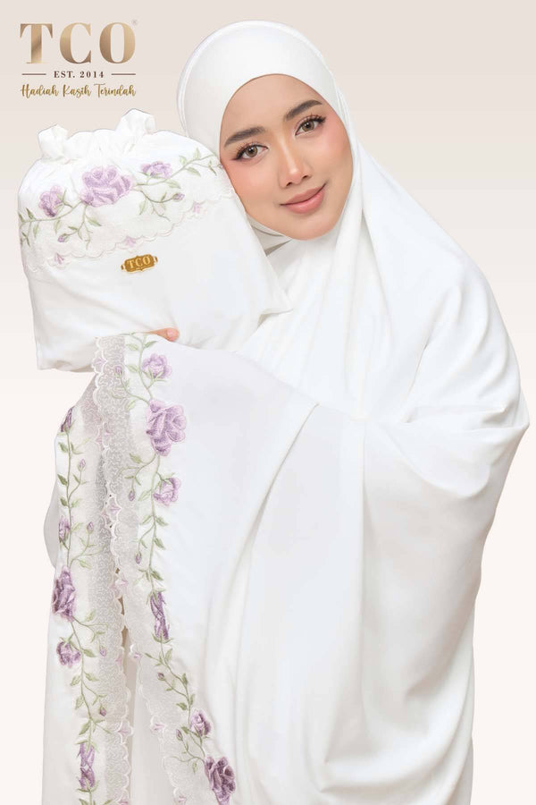 Telekung Nuur Rose in Off White Lavender
