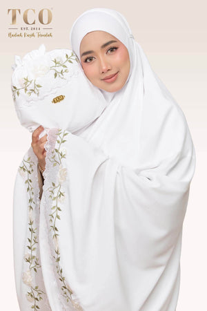 Telekung Nuur Rose in Snow White Ivory