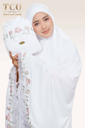 Telekung Nuur Rose in Snow White Pastel