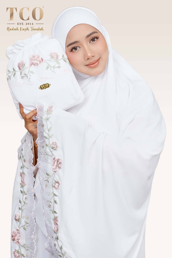 Telekung Nuur Rose in Snow White Pastel