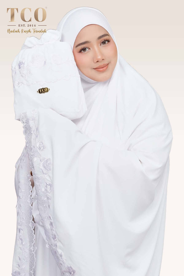 Telekung Nuur Rose in Snow White Pure