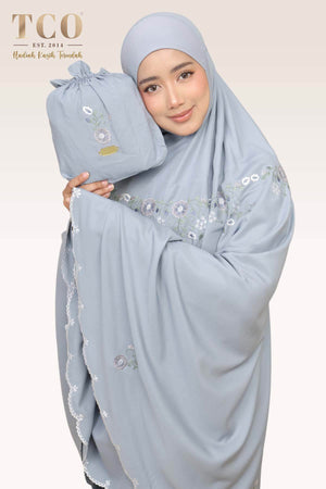 Telekung Pearl Ratna in Smoky Bluish