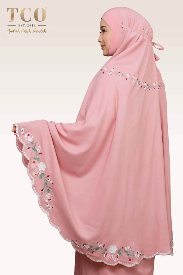 Telekung Pearl Rosabella in Pastel Rose