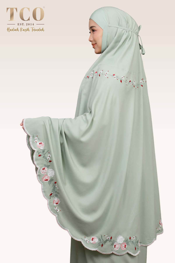 Telekung Pearl Rosabella in Serene Green