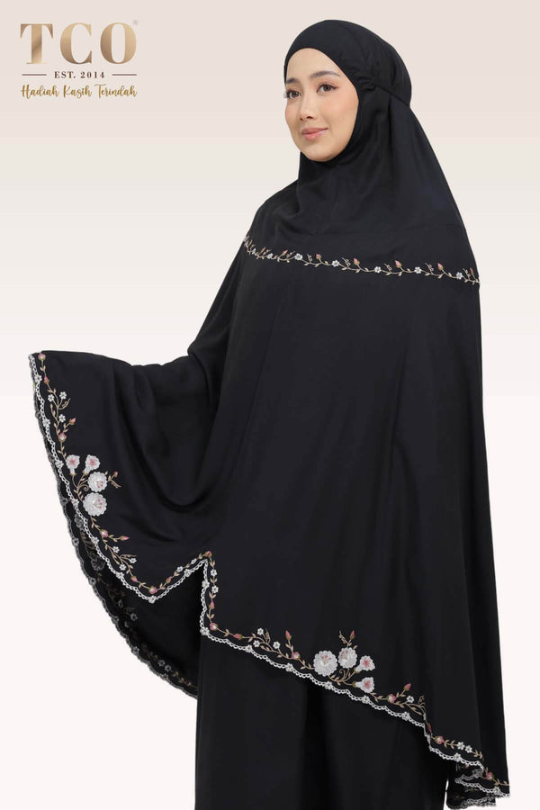 Telekung Pearl Yasmine in Classic Black