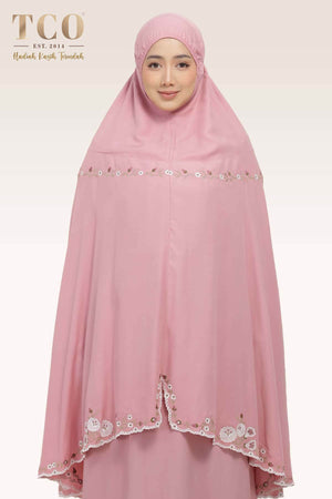 Telekung Pearl Yasmine in Pastel Rose