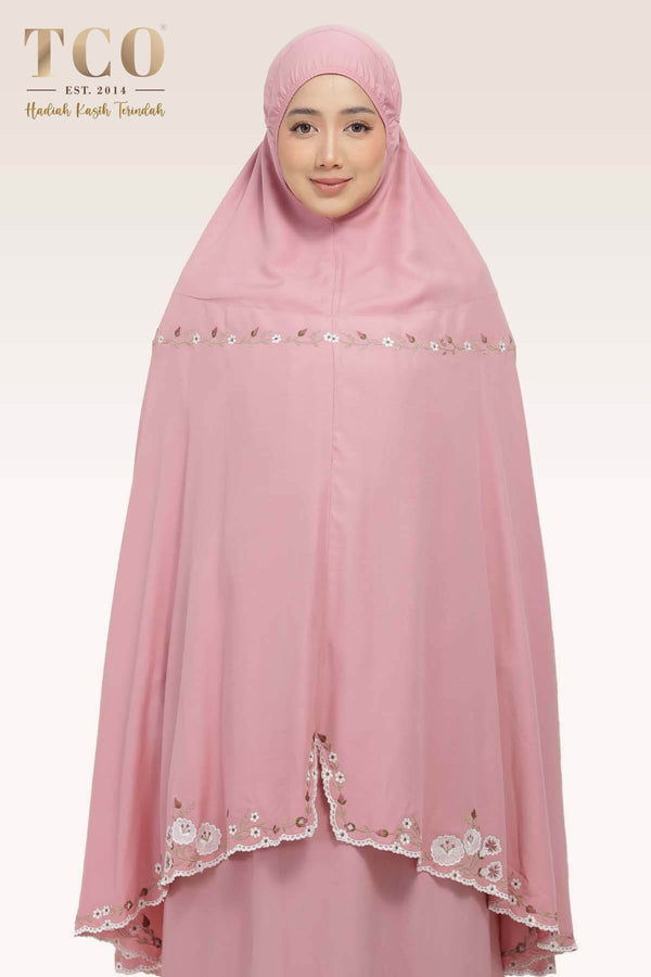 Telekung Pearl Yasmine in Pastel Rose