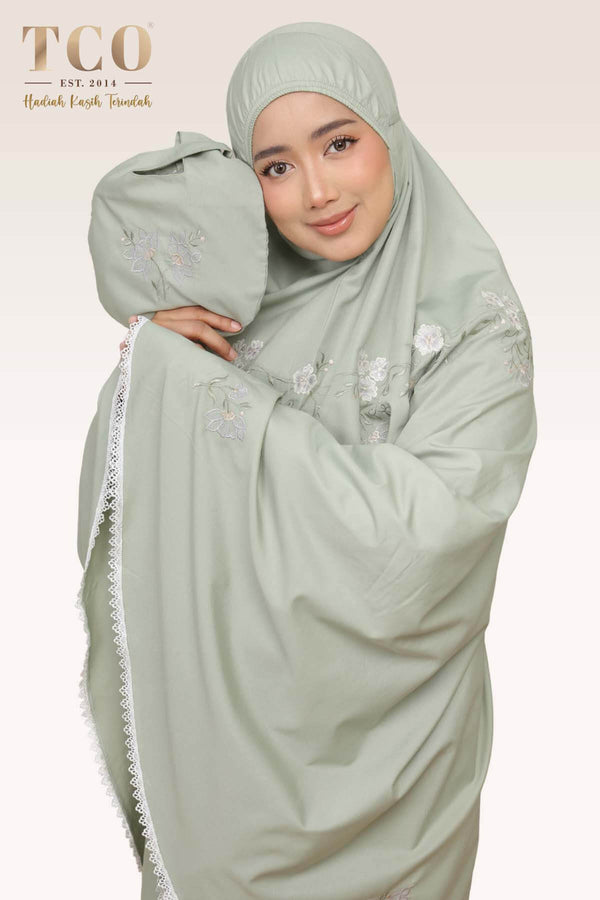 Telekung Salma in Dusty Green