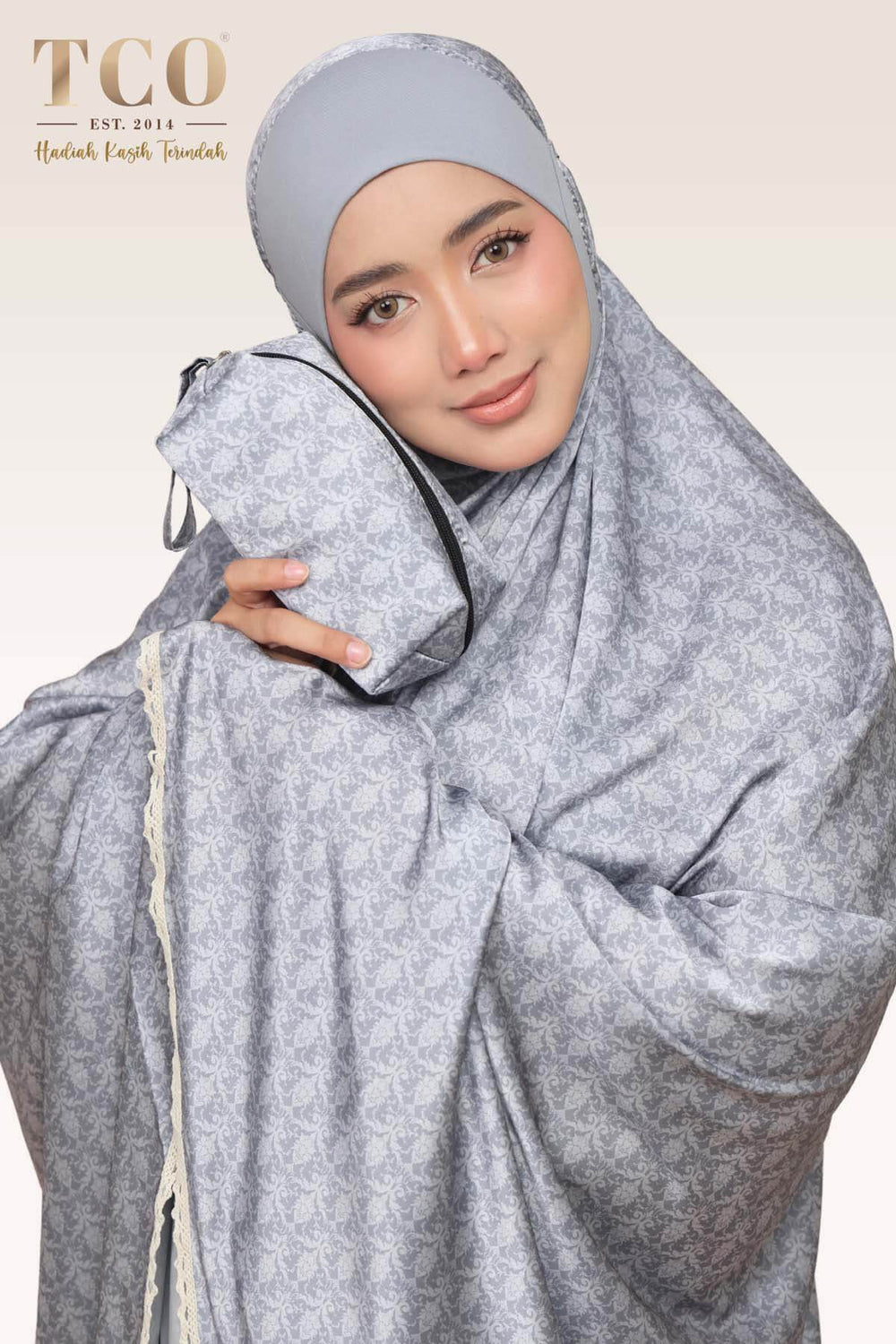 Telekung Travel Ezi Damask in Gray