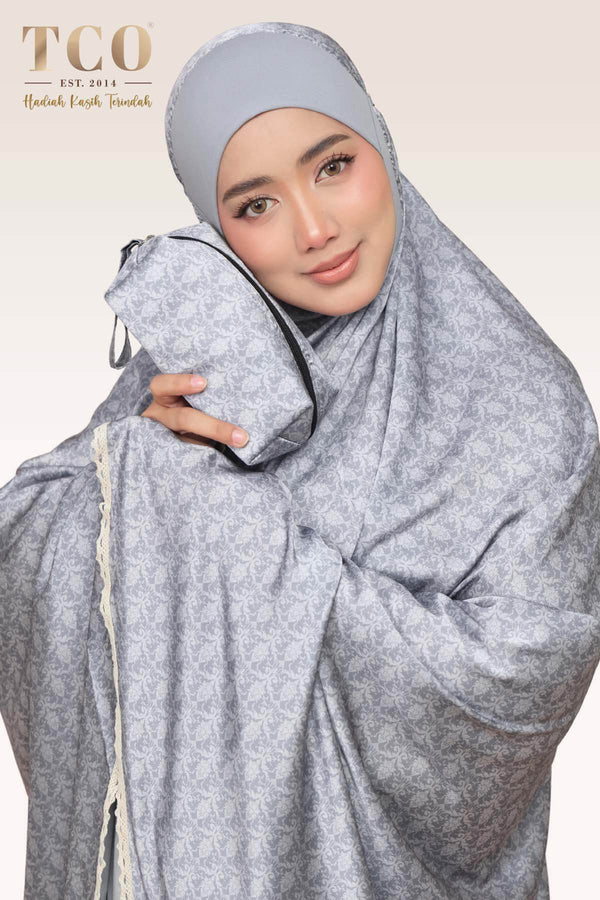 Telekung Travel Ezi Damask in Gray