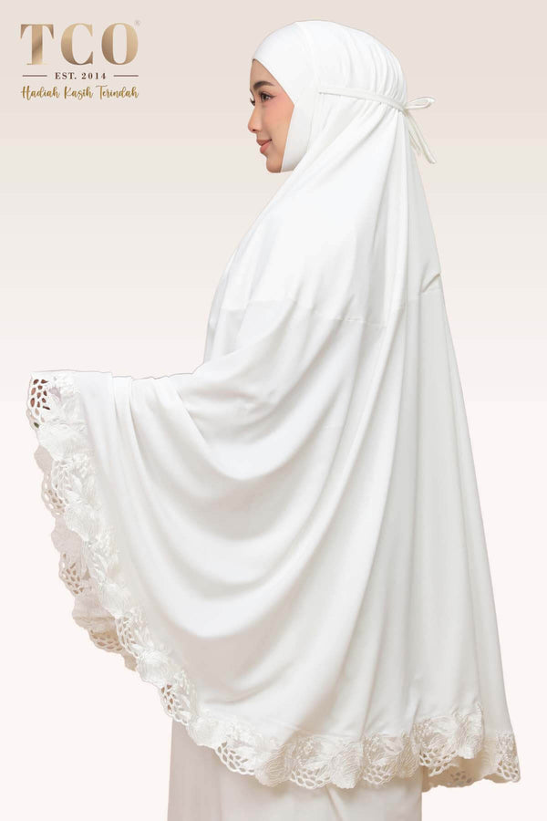 Telekung Nuur Fleur in Off White Pure
