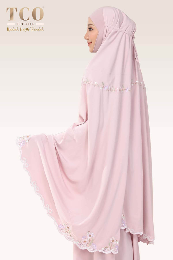 Telekung Blossom Luxe in Dusty Rose