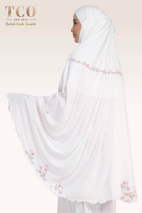 [LIMITED] Telekung Blossom Luxe in Off White