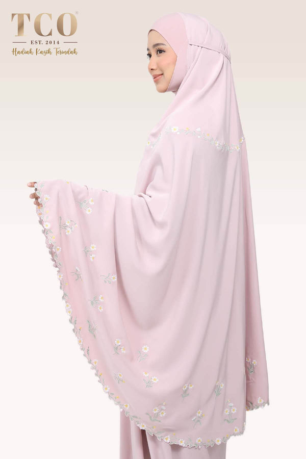 Telekung Daisy Luxe in Dusty Rose