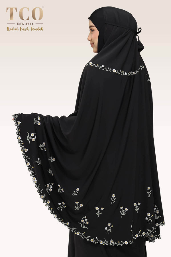 Telekung Daisy Luxe in Jet Black