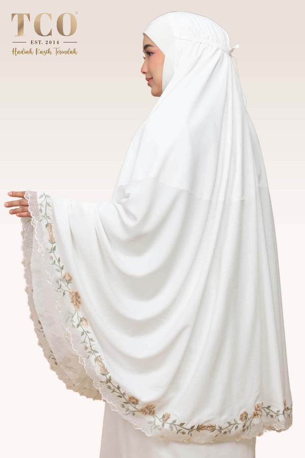 Telekung Nuur Rose in Off White Latte
