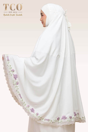 Telekung Nuur Rose in Off White Lavender