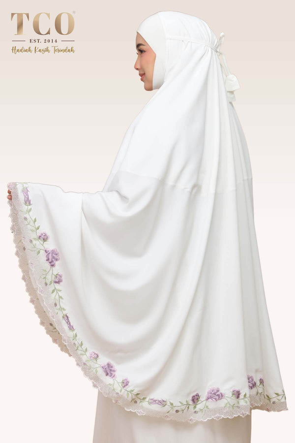 Telekung Nuur Rose in Off White Lavender