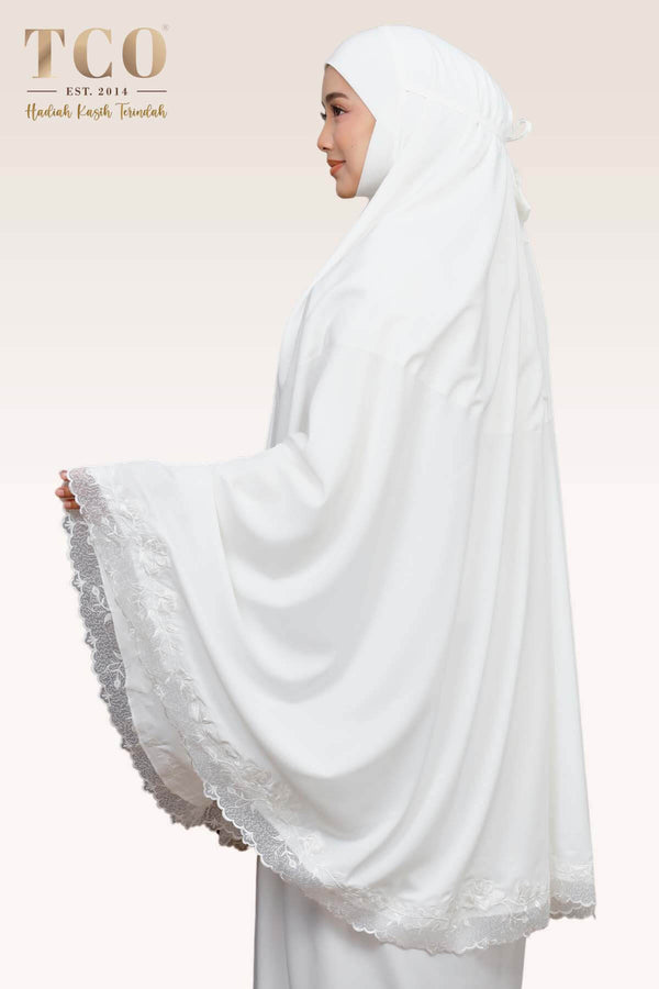 Telekung Nuur Rose in Off White Pure