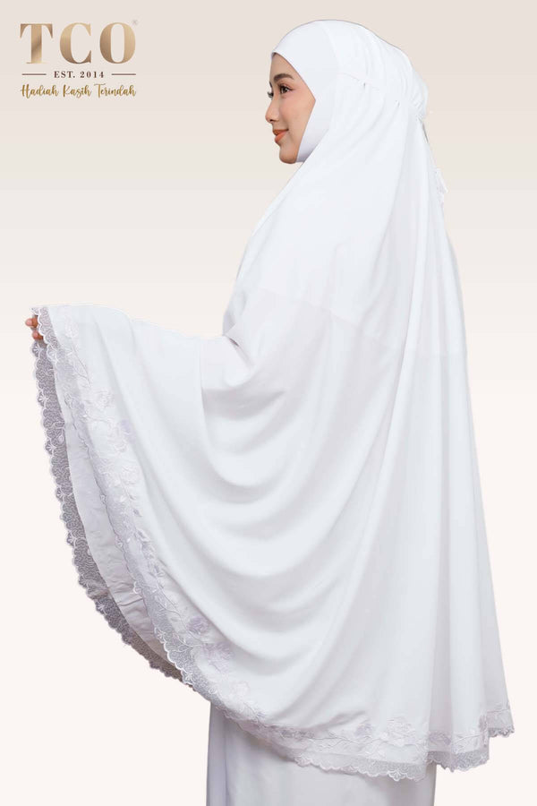 Telekung Nuur Rose in Snow White Pure
