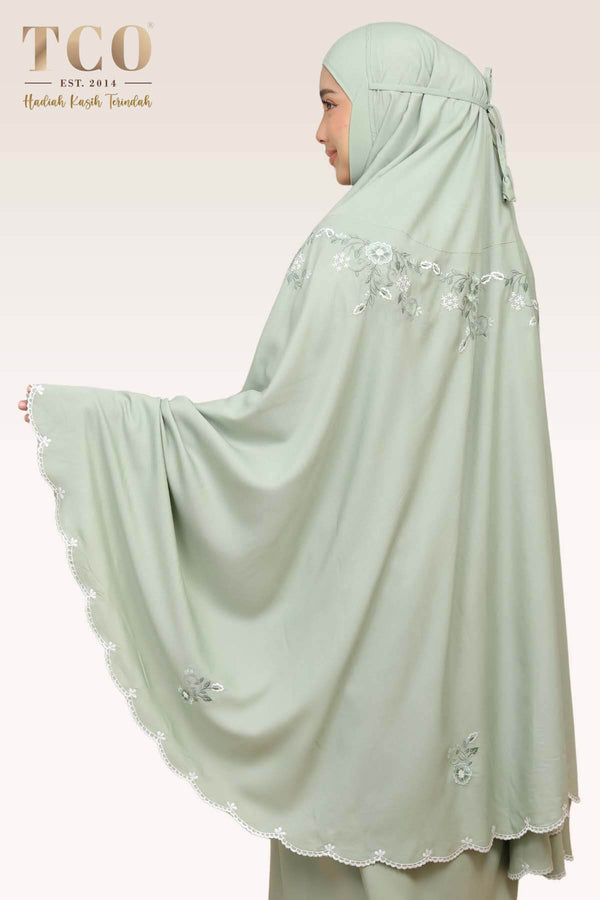 Telekung Pearl Ratna in Serene Green