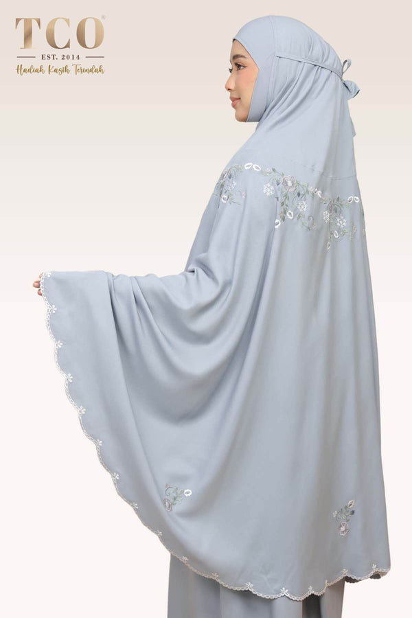 Telekung Pearl Ratna in Smoky Bluish
