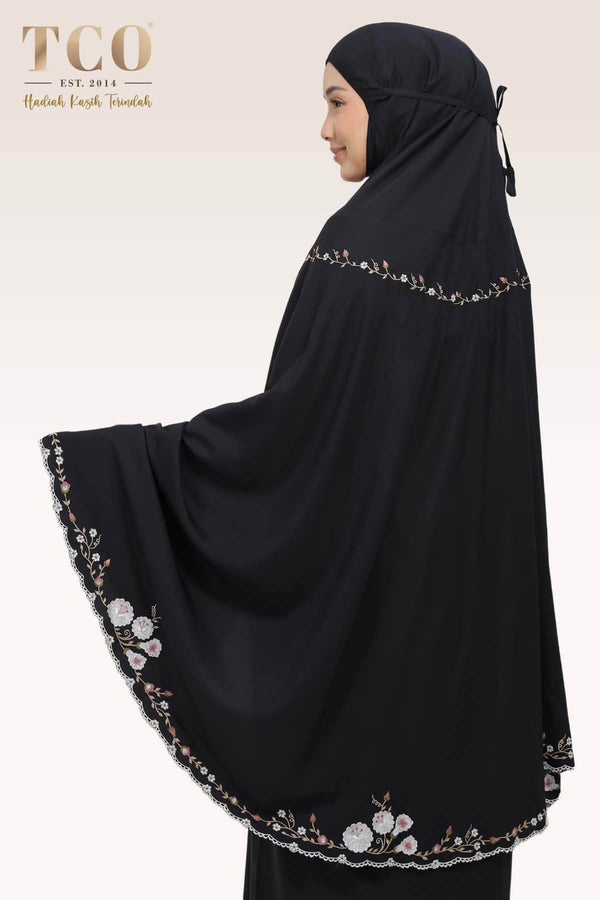 Telekung Pearl Yasmine in Classic Black