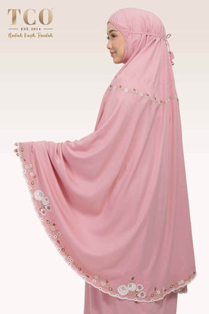 Telekung Pearl Yasmine in Pastel Rose